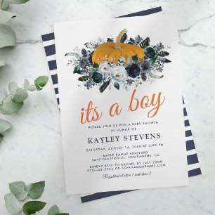 Invitation Rustic Fall Citrouille Floral Boy Baby shower