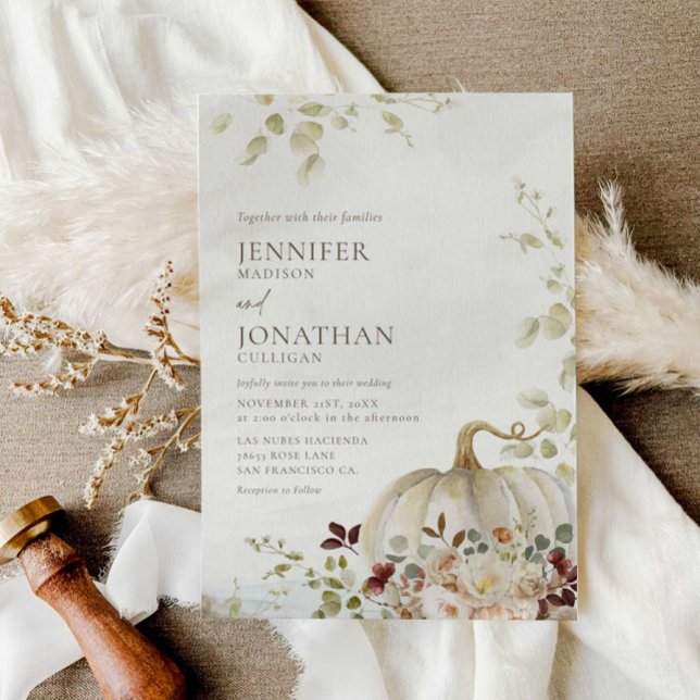 Invitation Rustic Fall Citrouille Floral Mariage Photo (Fall Rustic Photo Wedding Invitation)
