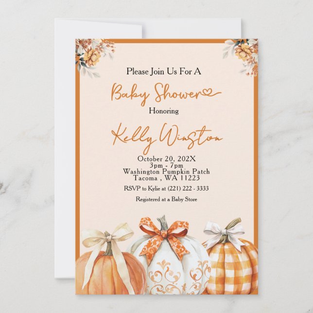 Invitation Rustic Fall Citrouille Neutral Farmhouse Baby show (Devant)