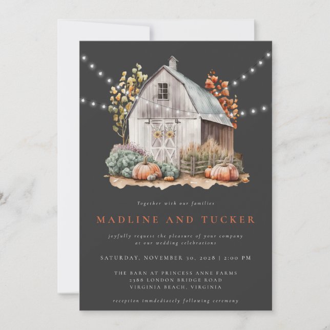Invitation Rustic Fall Country Grange Lumières Couples Douche (Devant)