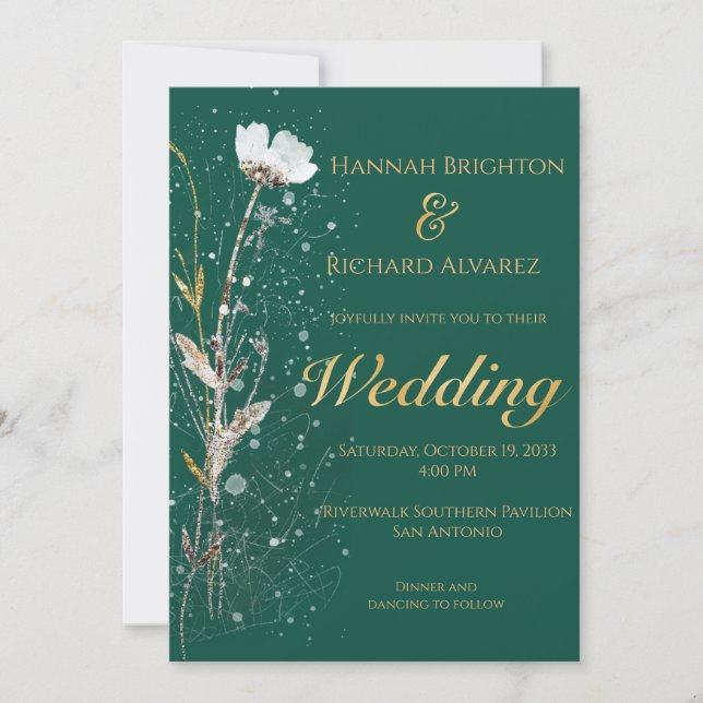 Invitation Rustic Fall Emerald Bohemian Fleur sauvage Mariage (Devant)