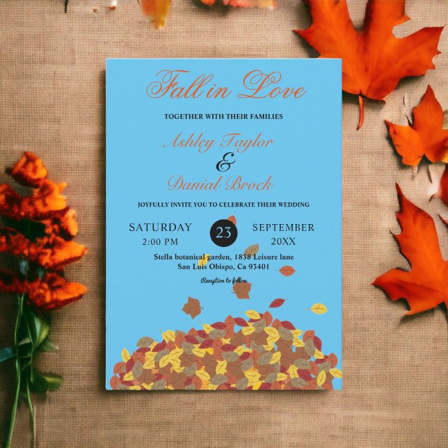 Invitation Rustic Fall Feuilles Sky Blue Automne Floral Maria (Créateur téléchargé)