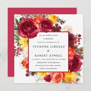 Invitation Rustic Fall Floral Carré Mariage