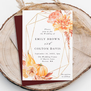 Invitation Rustic Fall Floral Citrouille or Mariage géométriq
