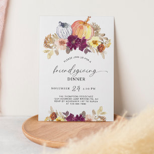 Invitation Rustic Fall Floral Citrouille Script Friendsgiving