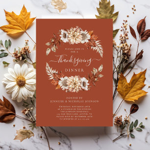 Invitation Rustic Fall Floral Feuilles Thanksgiving Dîner