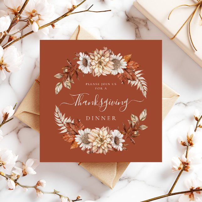 Invitation Rustic Fall Floral Feuilles Thanksgiving Dîner (Rustic Fall Floral Leaves Thanksgiving Dinner Invitation)