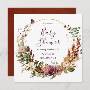 Invitation Rustic Fall Floral & Greenery Carré Baby shower