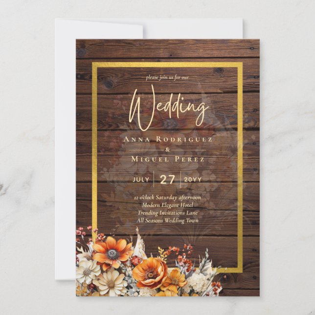 Invitation Rustic Fall Floral Mariage (Devant)