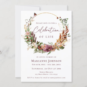 Invitation Rustic Fall Floral Memorial Célébration de la vie