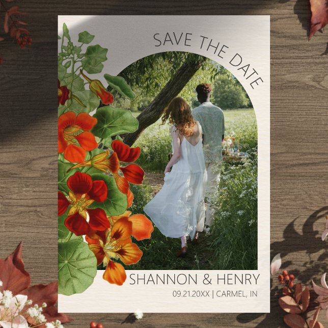 Invitation Rustic Fall Floral Modern Wedding Save the Date (Invite guests to your big day with this Rustic Fall Floral Modern Wedding Save the Date!)