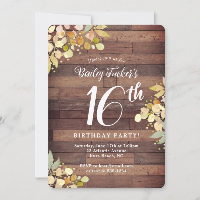 Invitation Rustic Fall Florals Gold Dots Sweet 16th Birthday (Devant)