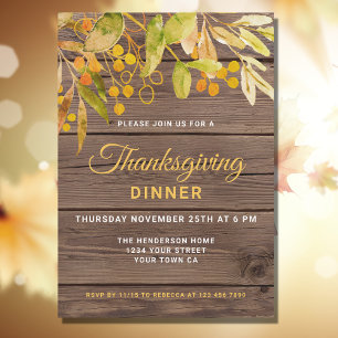 Invitation Rustic Fall Folin Grange Wood Thanksgiving Dîner