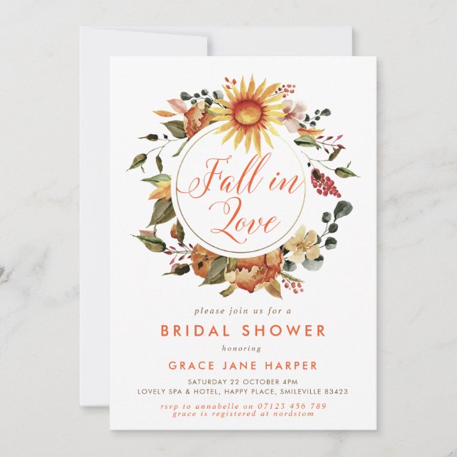 Invitation Rustic Fall in Love Automne Wreath Fête des mariée (Devant)