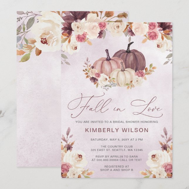 Invitation Rustic Fall in Love Citrouilles Fall Fête des mari (Devant / Derrière)