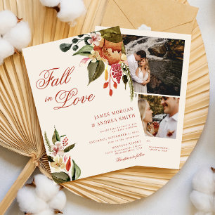 Invitation Rustic Fall in Love Floral Mariage Photo Code QR