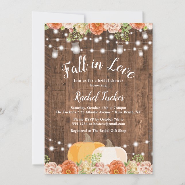 Invitation Rustic Fall in Love Mason Jar Lumières Fête des ma (Devant)