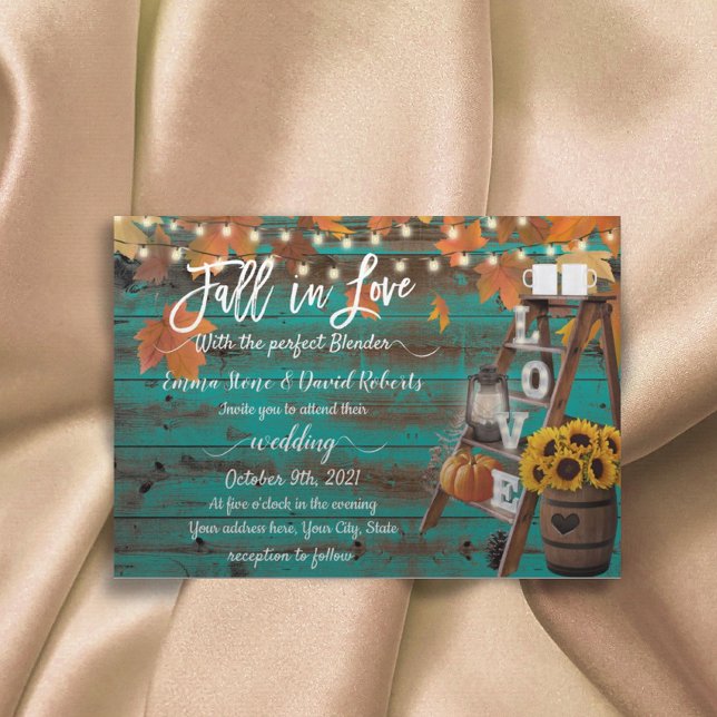 Invitation Rustic Fall in Love Perfect Blender Turquoise Mari (Créateur téléchargé)