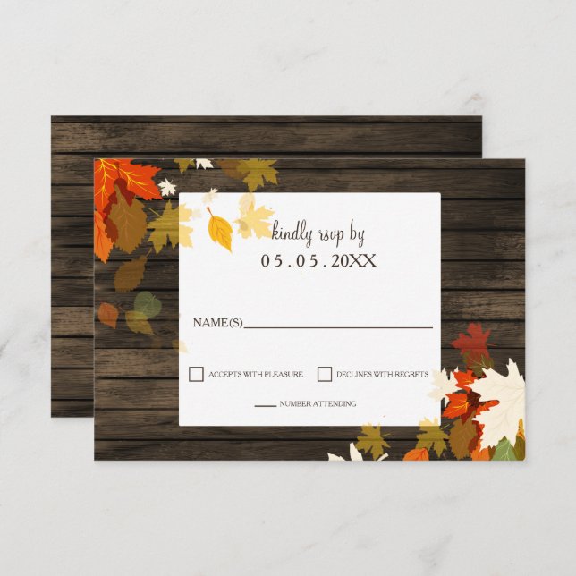 Invitation Rustic Fall laisse Barn Wood Mariage de automne rs (Devant / Derrière)