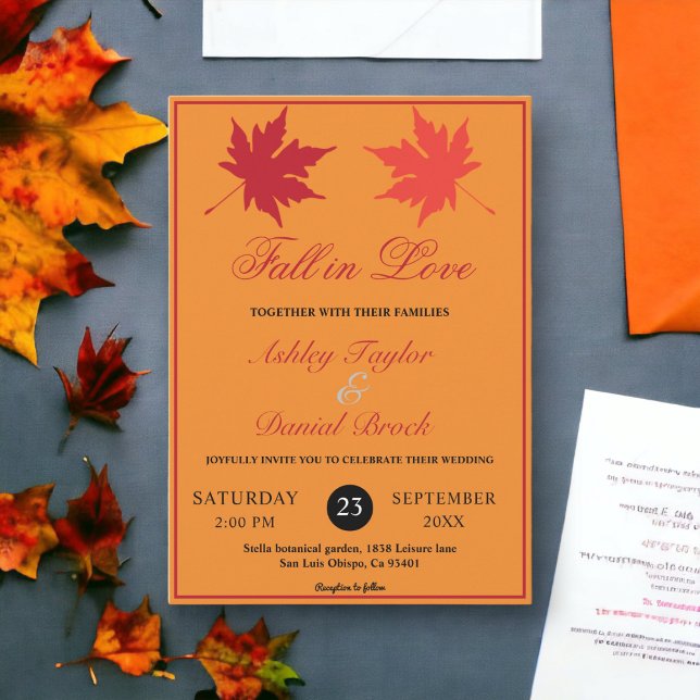 Invitation Rustic Fall laisse brûlé Orange Boho Mariage de au (Créateur téléchargé)