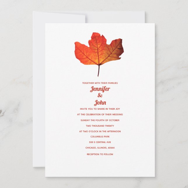 Invitation Rustic Fall Leaf Burnt Orange Maple Mariage 2024 (Devant)
