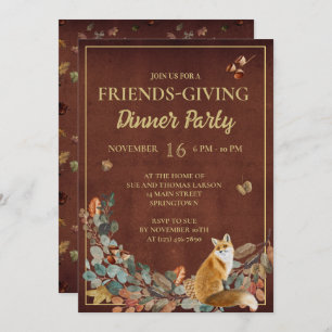 Invitation Rustic Fall Leaves et Fox FriendsDînerDonnant