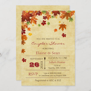 Invitation Rustic Fall Leaves Fête des mariées