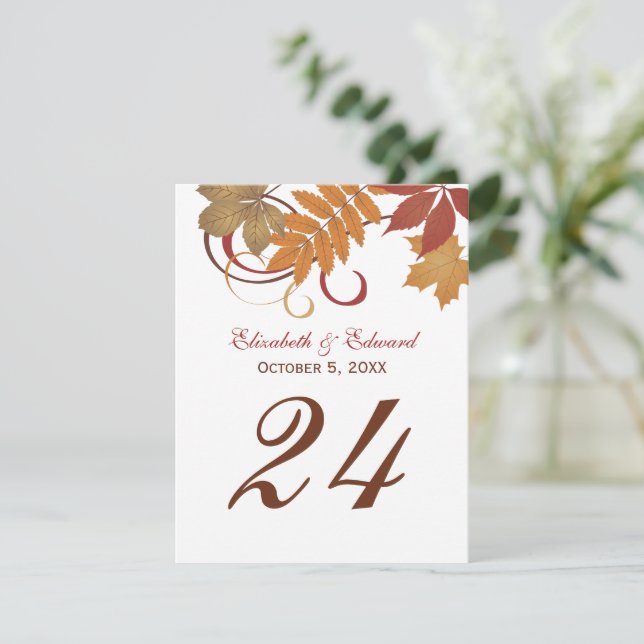 Invitation Rustic Fall Leaves Mariage Monogramme Numéro de ta (Debout devant)
