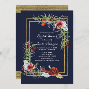 Invitation Rustic Fall Marsala Floral Navy Fête des mariées o