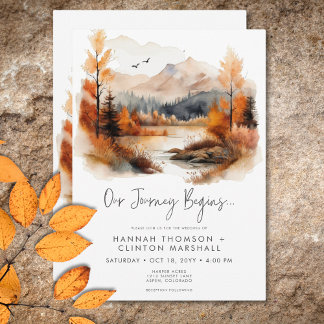 Invitation Rustic Fall Mountain Scene Mariage d'aquarelle
