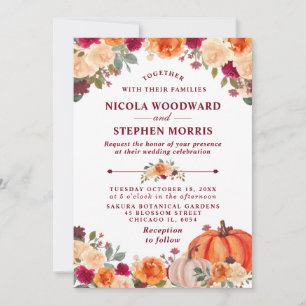 Invitation Rustic Fall Orange Citrouille Floral Mariage