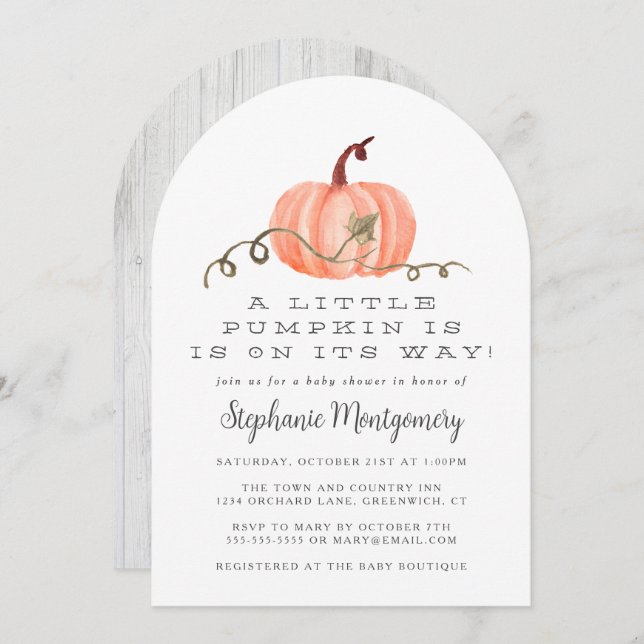 Invitation Rustic Fall Petit Baby shower Citrouille (Devant / Derrière)