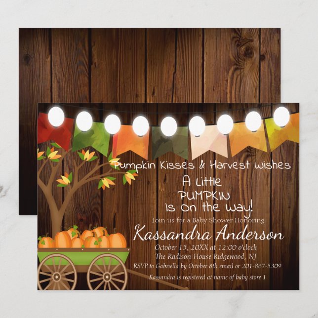 Invitation Rustic Fall Petit Baby shower Citrouille Invitatio (Devant / Derrière)