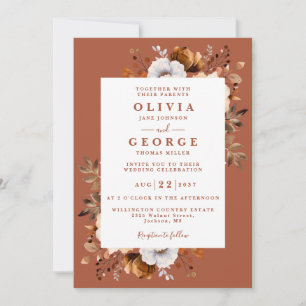 Invitation Rustic Fall Terracotta Floral Moderne Mariage