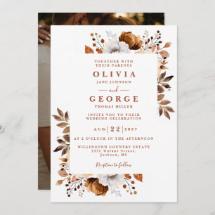Invitation Rustic Fall Terracotta Moderne Floral Photo Mariag