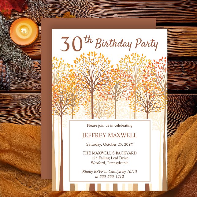 Invitation Rustic Fall Trees Terracotta 30e fête d'anniversai (Rustic Fall Trees Autumn Terracotta 60th Birthday Party Invitation -- Print | Digital Download)