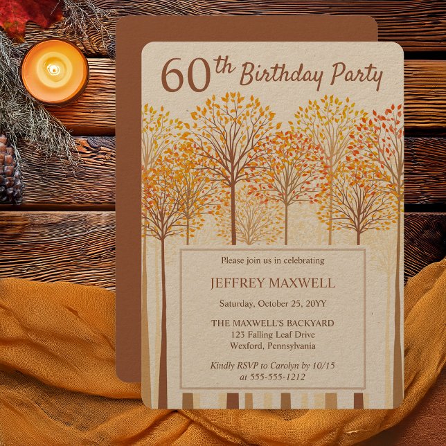 Invitation Rustic Fall Trees Terracotta 60e fête d'anniversai (Rustic Fall Trees Autumn Terracotta 60th Birthday Party Invitation - - Kraft Paper)