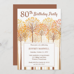 Invitation Rustic Fall Trees Terracotta 80e fête d'anniversai