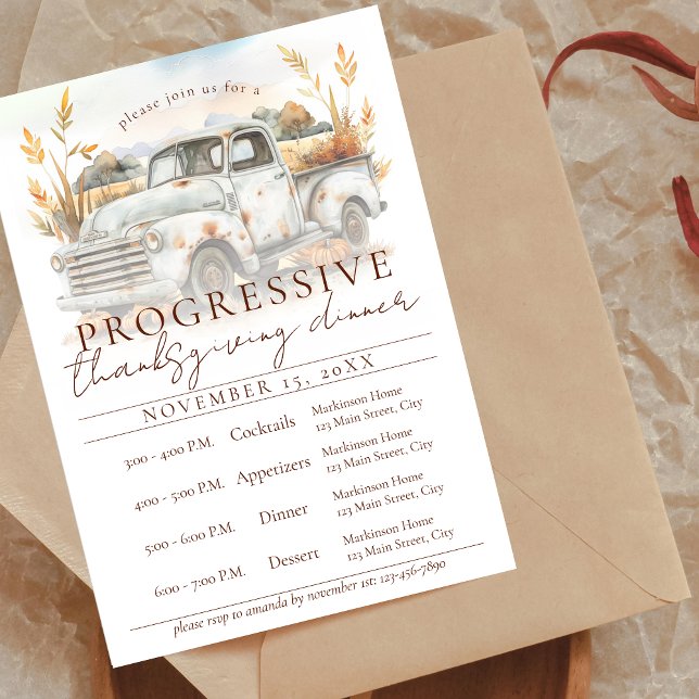 Invitation Rustic Fall Truck Progressive Thanksgiving Dinner (Créateur téléchargé)