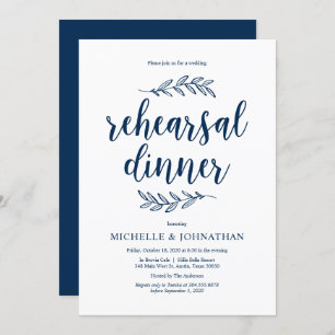 Invitation Rustic Farm Navy Blue, dîner de répétition Mariage