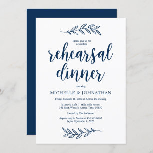 Invitation Rustic Farm Navy Blue, dîner de répétition Mariage