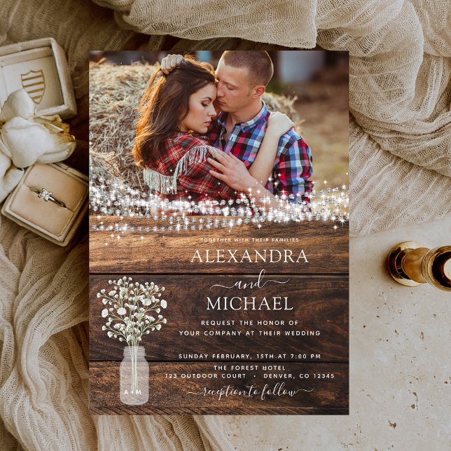 Invitation Rustic Farmhouse Baby's Breath Jar Mariage (Créateur téléchargé)