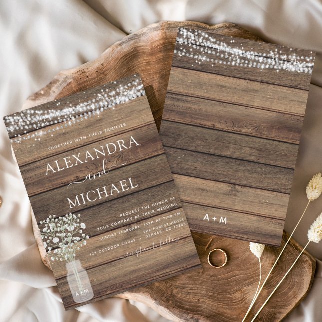 Invitation Rustic Farmhouse Baby's Breath Jar Mariage (Créateur téléchargé)