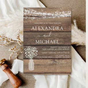 Invitation Rustic Farmhouse Baby's Breath Jar Mariage