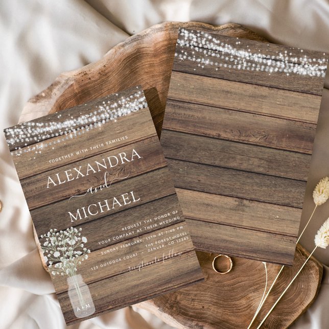 Invitation Rustic Farmhouse Baby's Breath Jar Mariage (Créateur téléchargé)