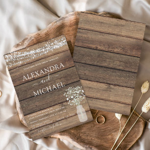 Invitation Rustic Farmhouse Baby's Breath Jar Mariage