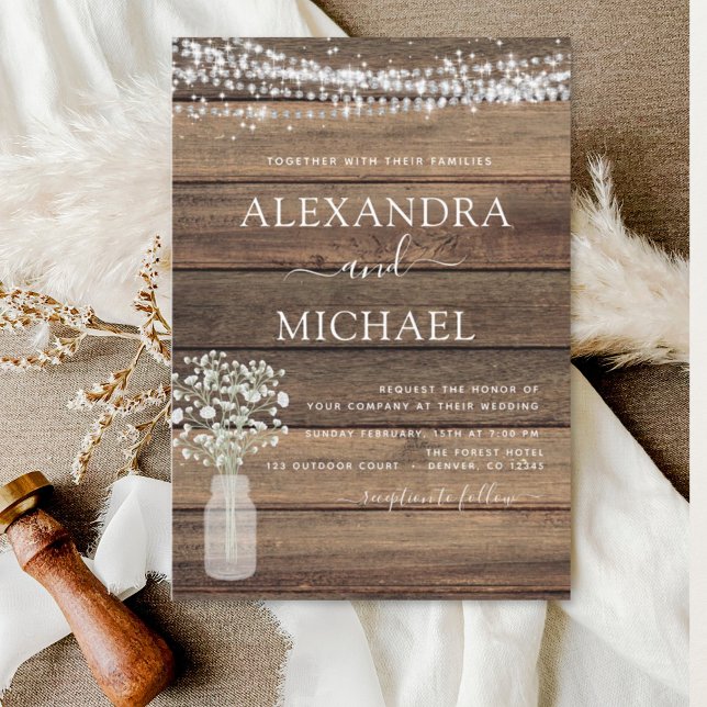 Invitation Rustic Farmhouse Baby's Breath Jar Mariage (Créateur téléchargé)