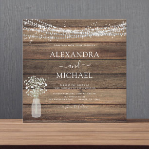 Invitation Rustic Farmhouse Baby's Breath Jar Mariage