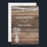 Invitation Rustic Farmhouse Baby's Breath Jar Mariage<br><div class="desc">Rustic Farmhouse String Lights et Jar of Baby's Breath Wedding Invitations on Wood arrière - plan - comprend une belle et élégante typographie de script avec la ferme Country Farm House Sparkle moderne pour la célébration spéciale de mariage.</div>