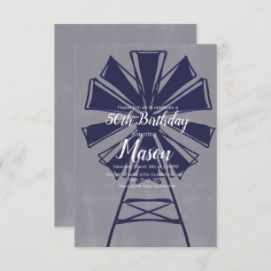 Invitation Rustic Farmhouse Blue Windmill 50e anniversaire